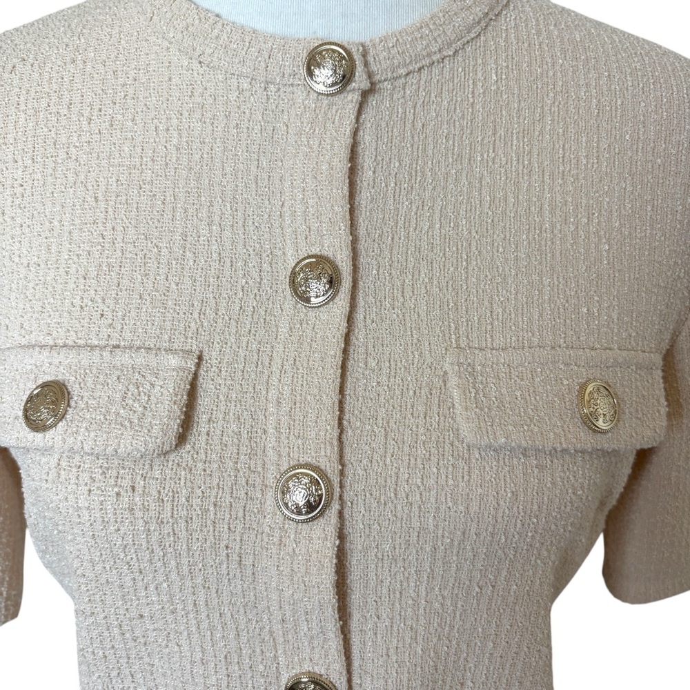 H&M SHORT SLEEVED BOUCLE CARDIGAN TOP CREAM SIZE SMALL - Picture 4 of 9